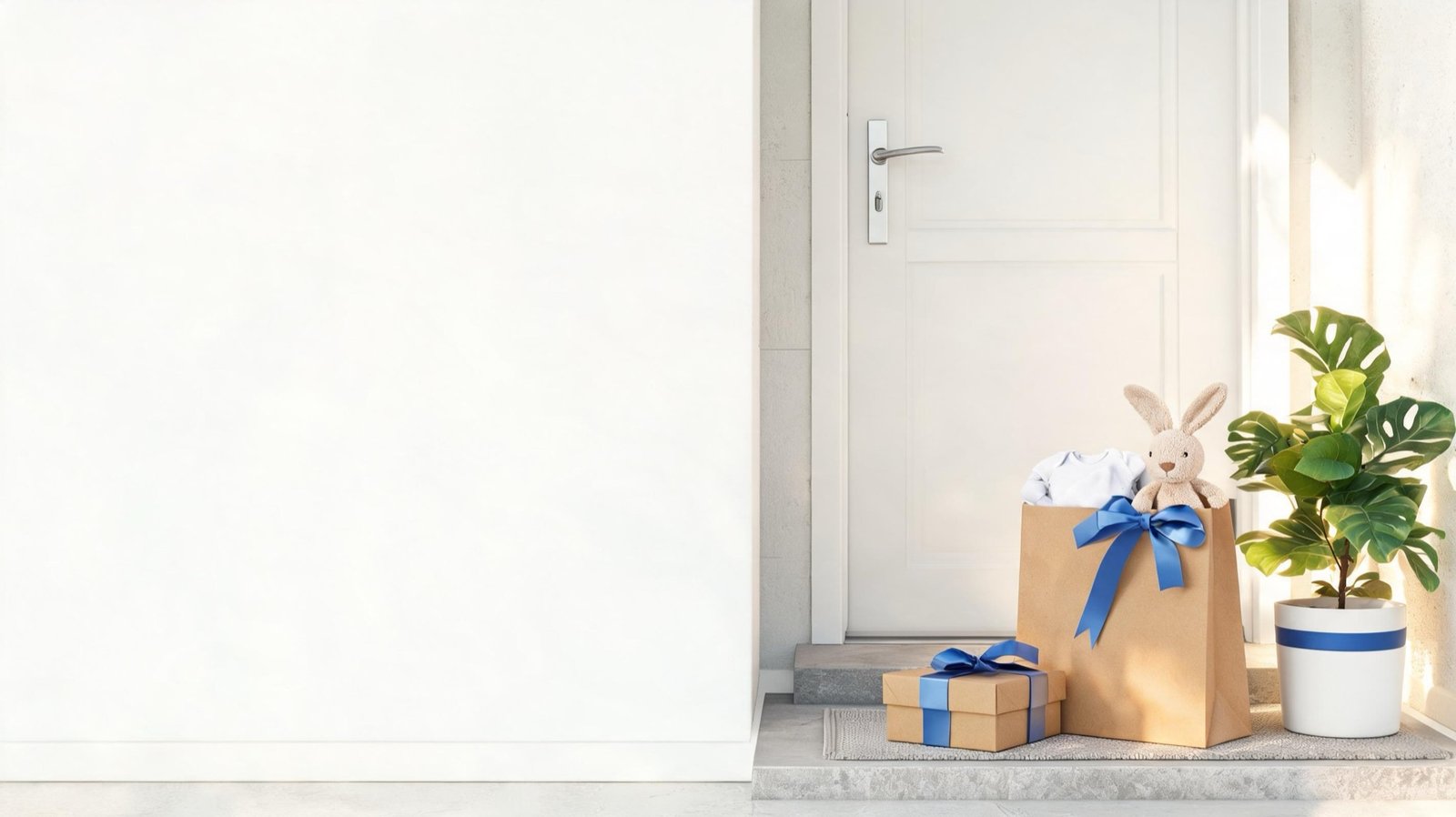 Delivery bag with family essentials at a doorstep in morning light